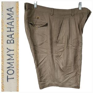 Tommy Bahama 100% Silk Bourbon Havana Herringbone Pleated 9-Inch Shorts Men's 35